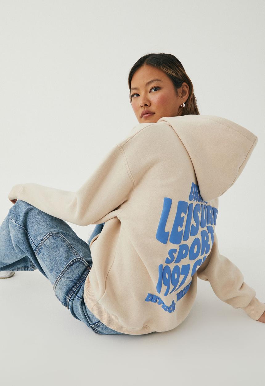 Supré  - Paige oversized printed hoodie - beige buff/urban leisure