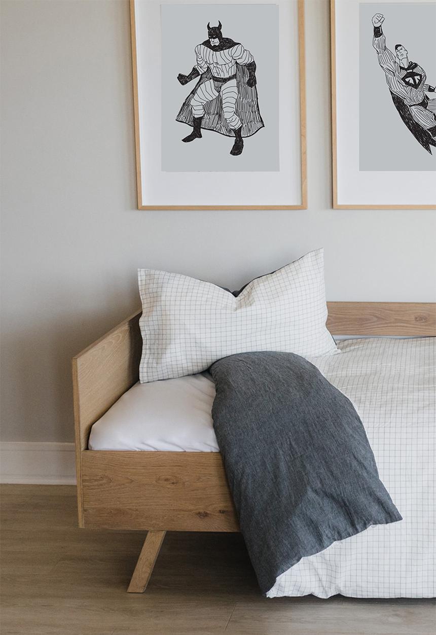 Phlo Studio - Washed cotton duvet cover set - charcoal grid