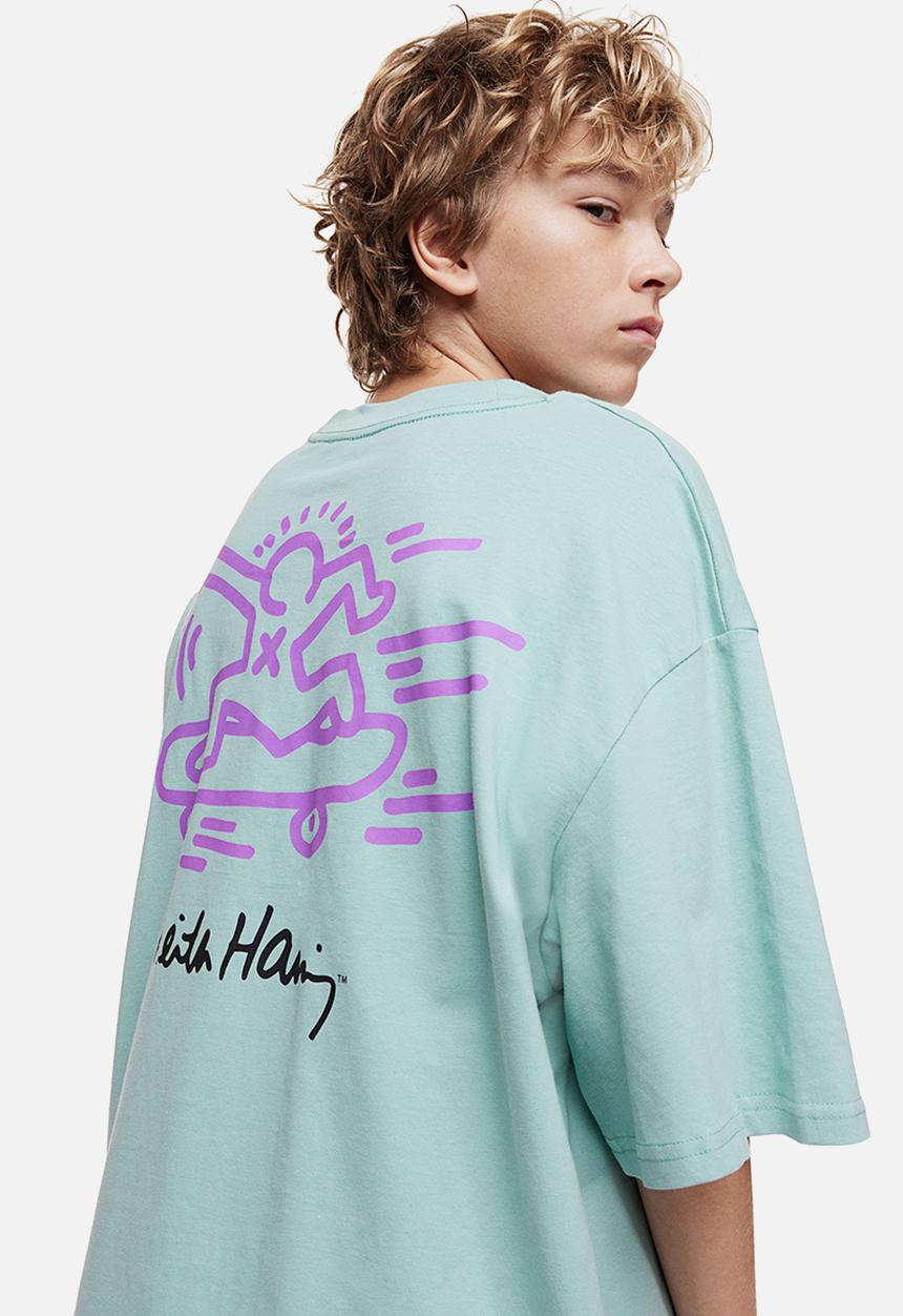 H&M - Keith Haring x H&M: Oversized printed t-shirt - light turquoise