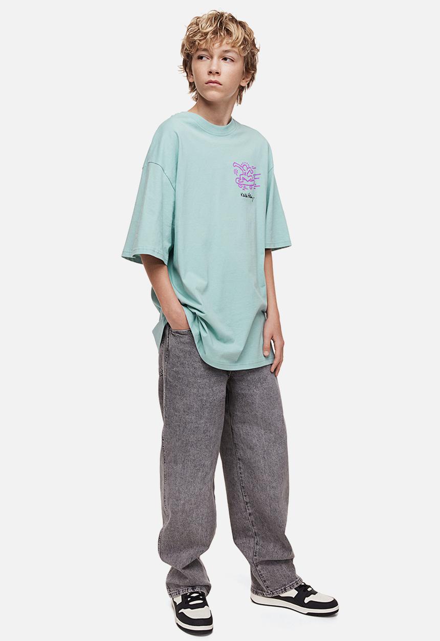 H&M - Keith Haring x H&M: Oversized printed t-shirt - light turquoise