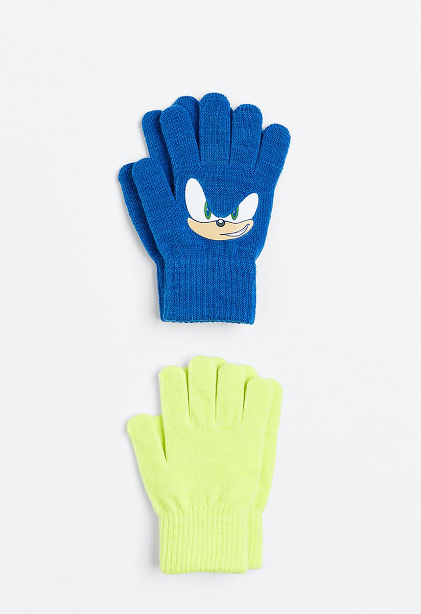 H&M - 2-pack print-motif gloves - blue/sonic the hedgehog