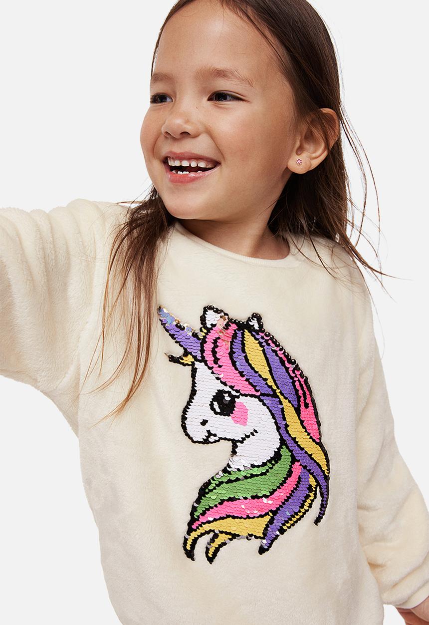 H&M - Motif-front sweatshirt - cream/unicorn