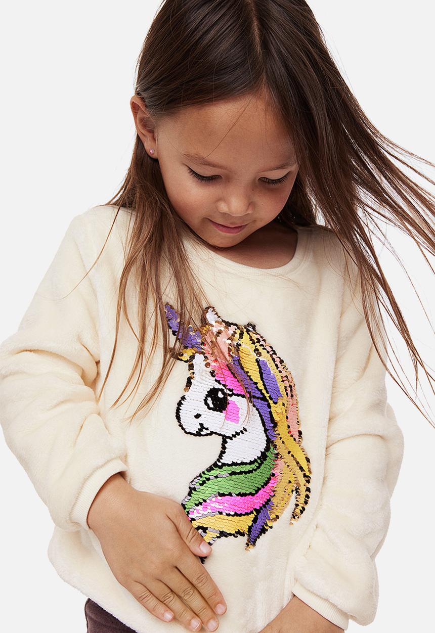 H&M - Motif-front sweatshirt - cream/unicorn