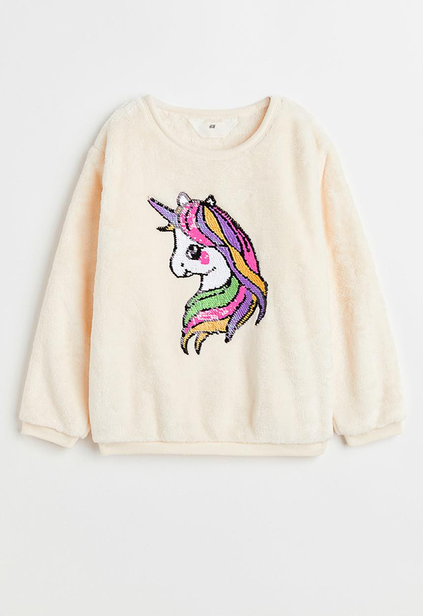 H&M - Motif-front sweatshirt - cream/unicorn