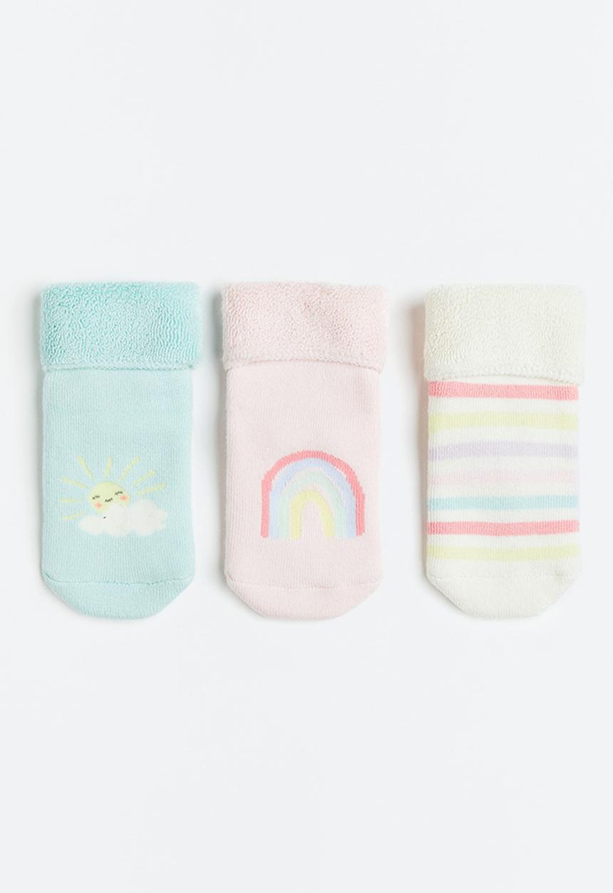 H&M - 3-Pack anti-slip socks -  light turquoise/rainbow