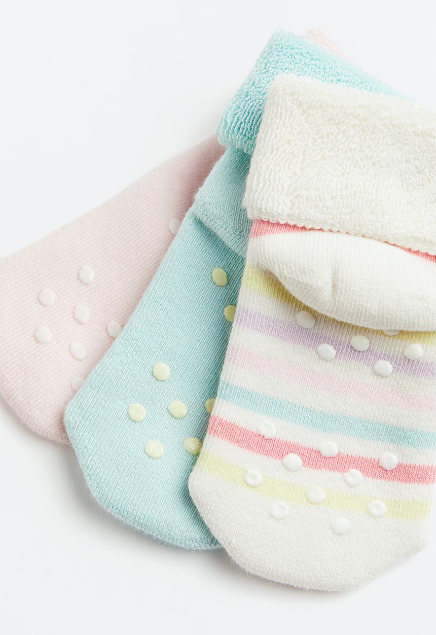 H&M - 3-Pack anti-slip socks -  light turquoise/rainbow