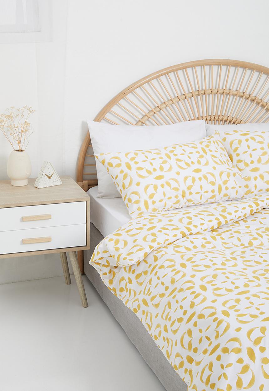 Sixth Floor - Tiled polycotton printed duvet cover set - yellow
