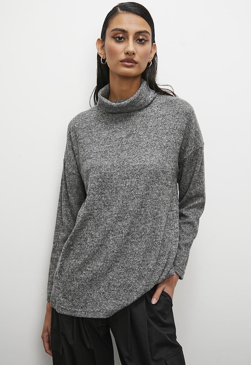 Superbalist - Soft touch oversize polo neck tunic -  grey