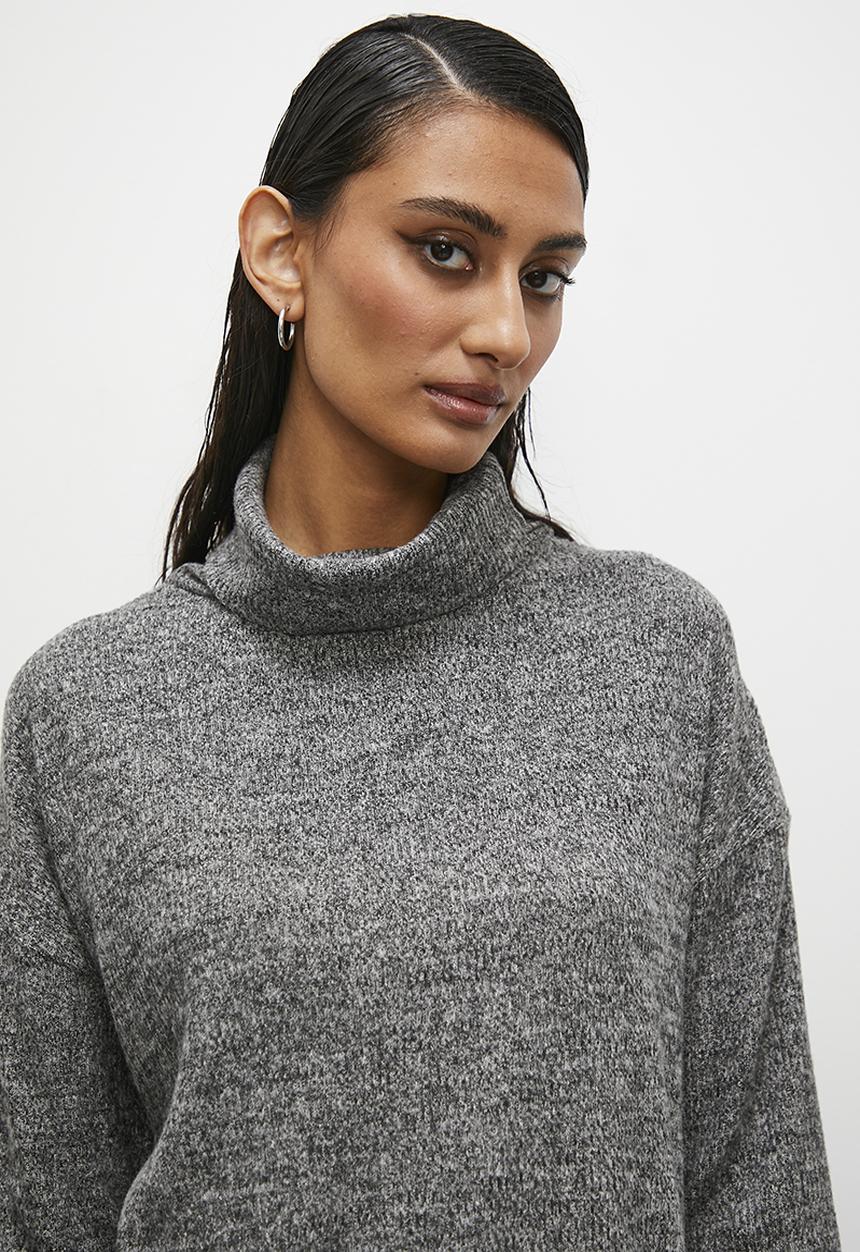 Superbalist - Soft touch oversize polo neck tunic -  grey