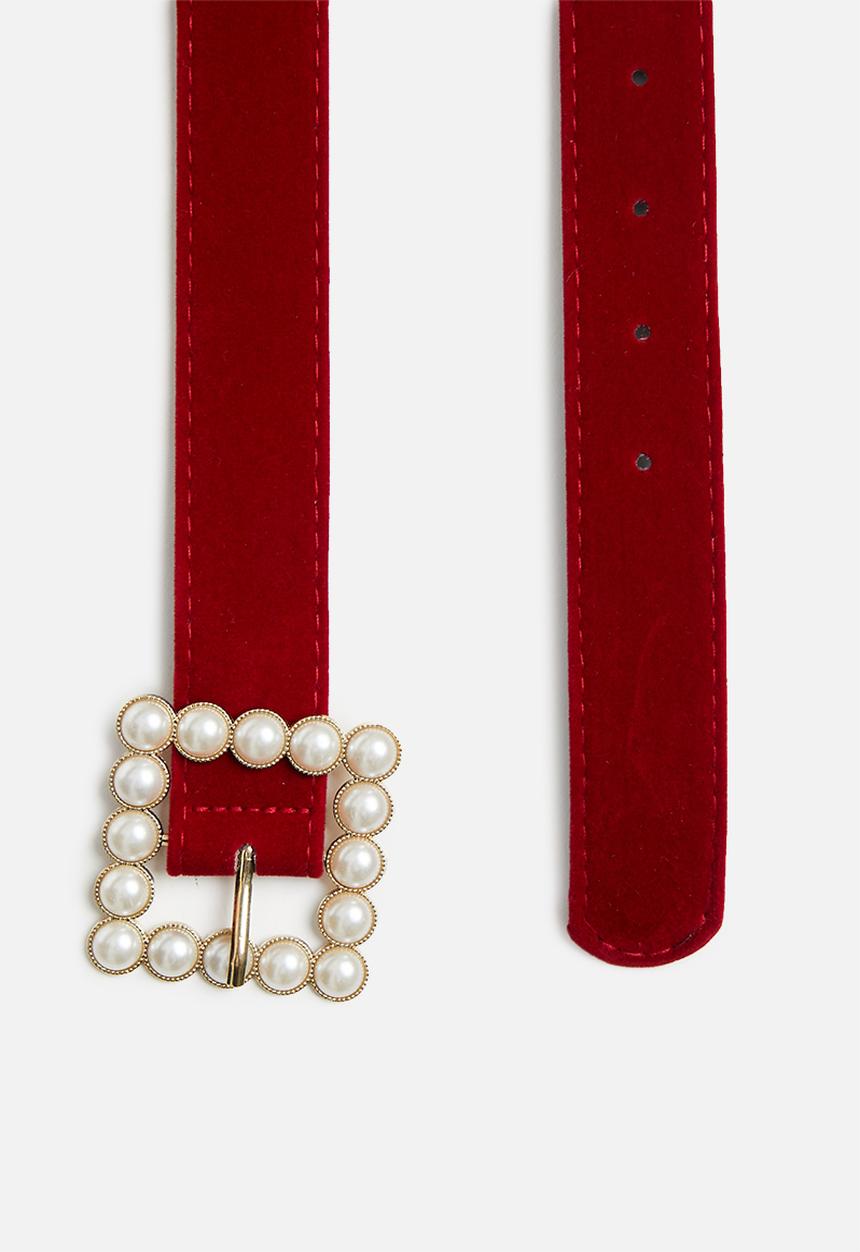 Superbalist - Tessa pearl buckle belt - red