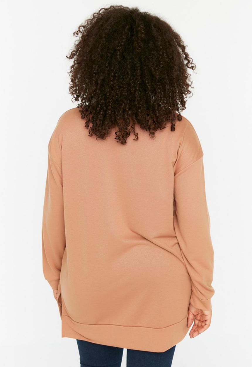 Trendyol - Plus side slit sweatshirt - camel