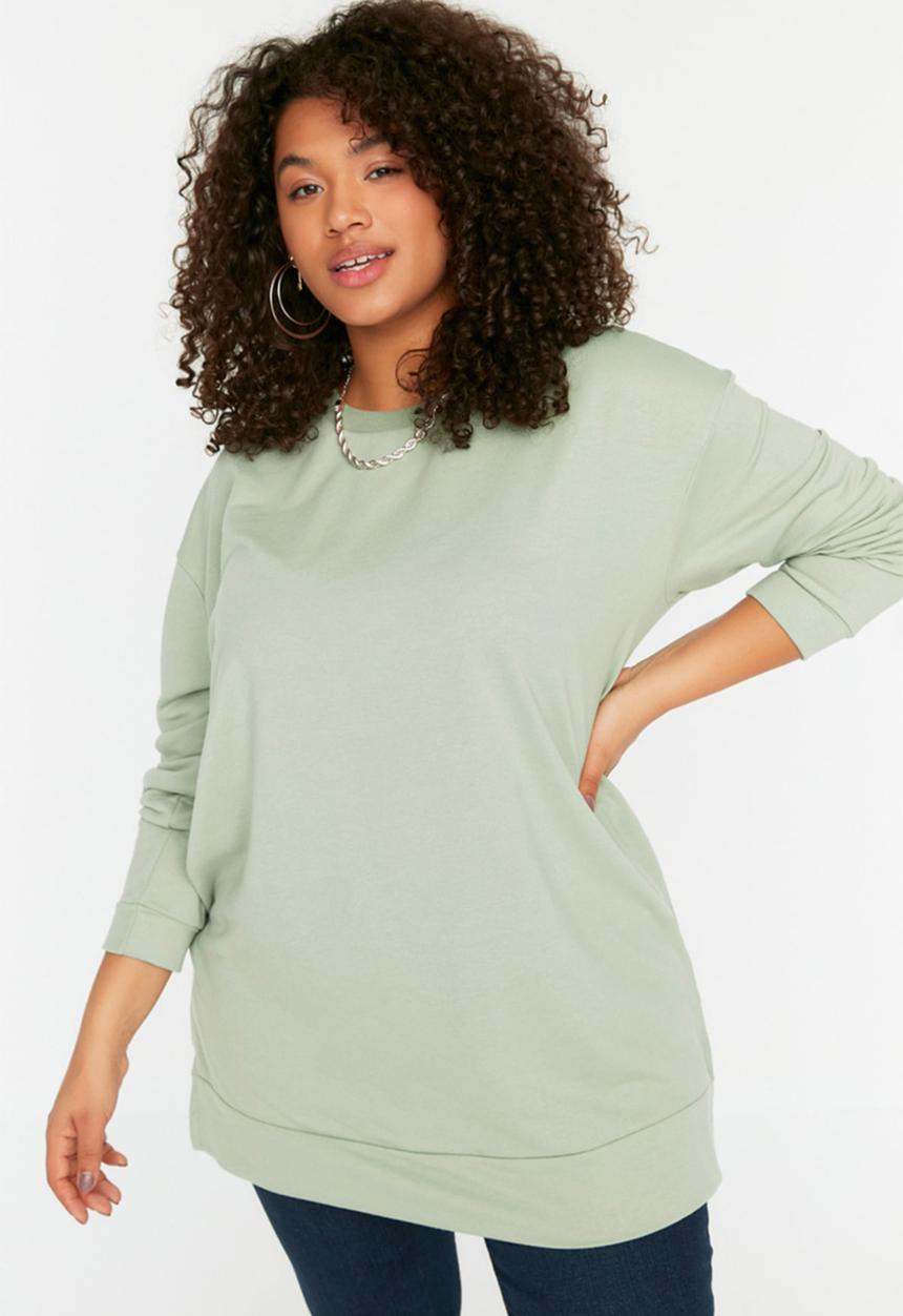 Trendyol - Plus side slit sweatshirt - mint