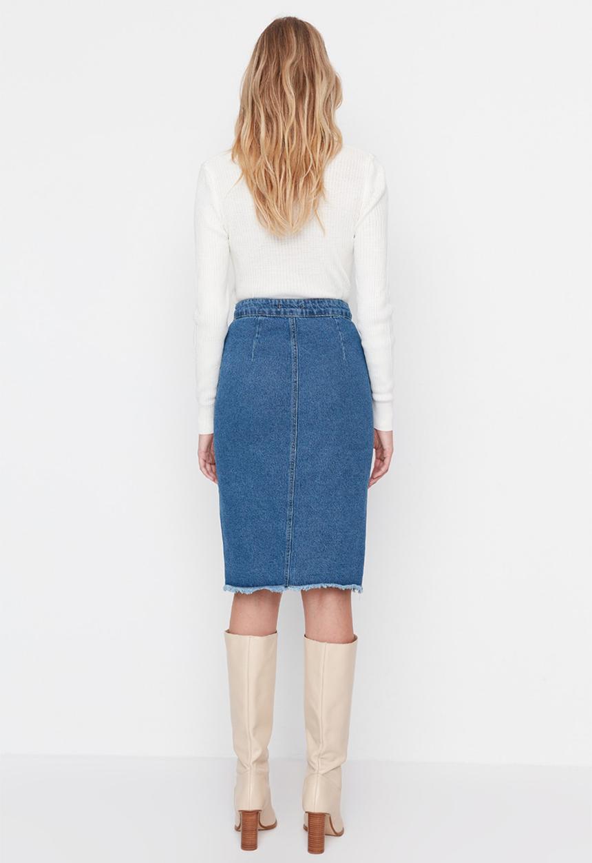 Trendyol - Side cut midi skirt - blue