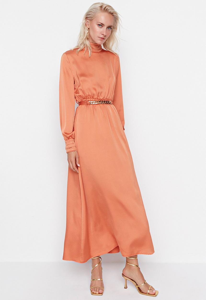 Trendyol - Modest maxi turtleneck dress - orange