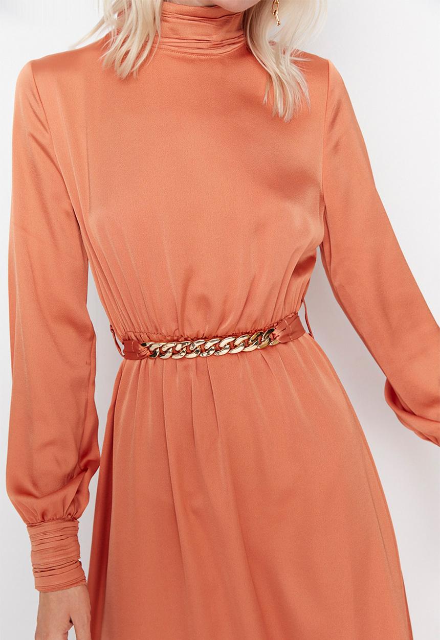 Trendyol - Modest maxi turtleneck dress - orange