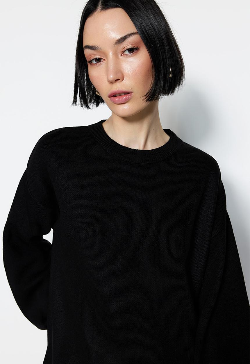 Trendyol - Modest midi basic sweater - black