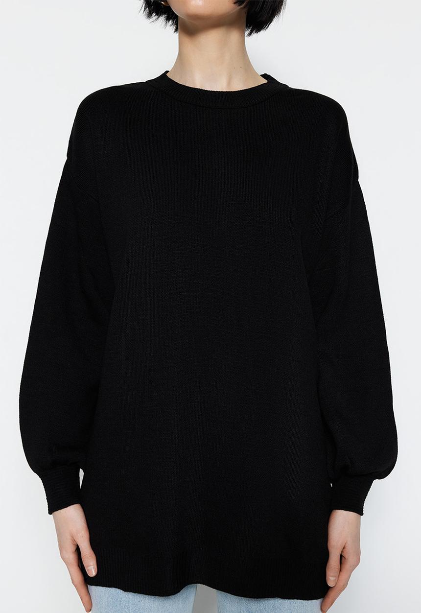 Trendyol - Modest midi basic sweater - black