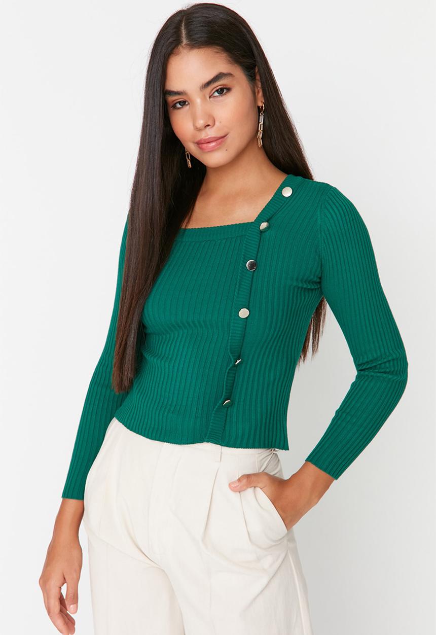 Trendyol - Boat neck sweater - green