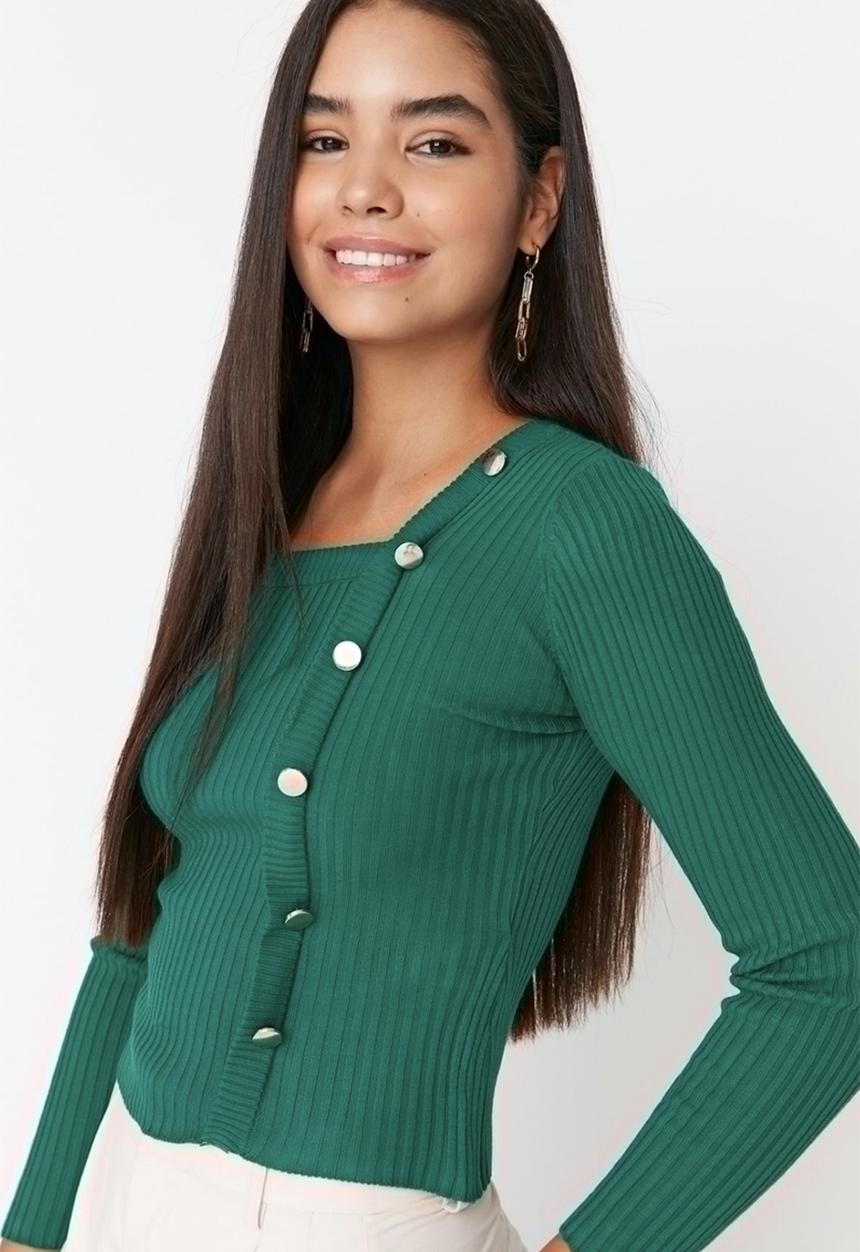 Trendyol - Boat neck sweater - green