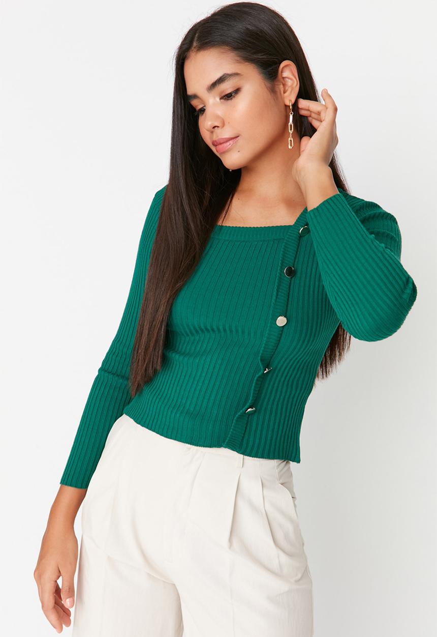Trendyol - Boat neck sweater - green