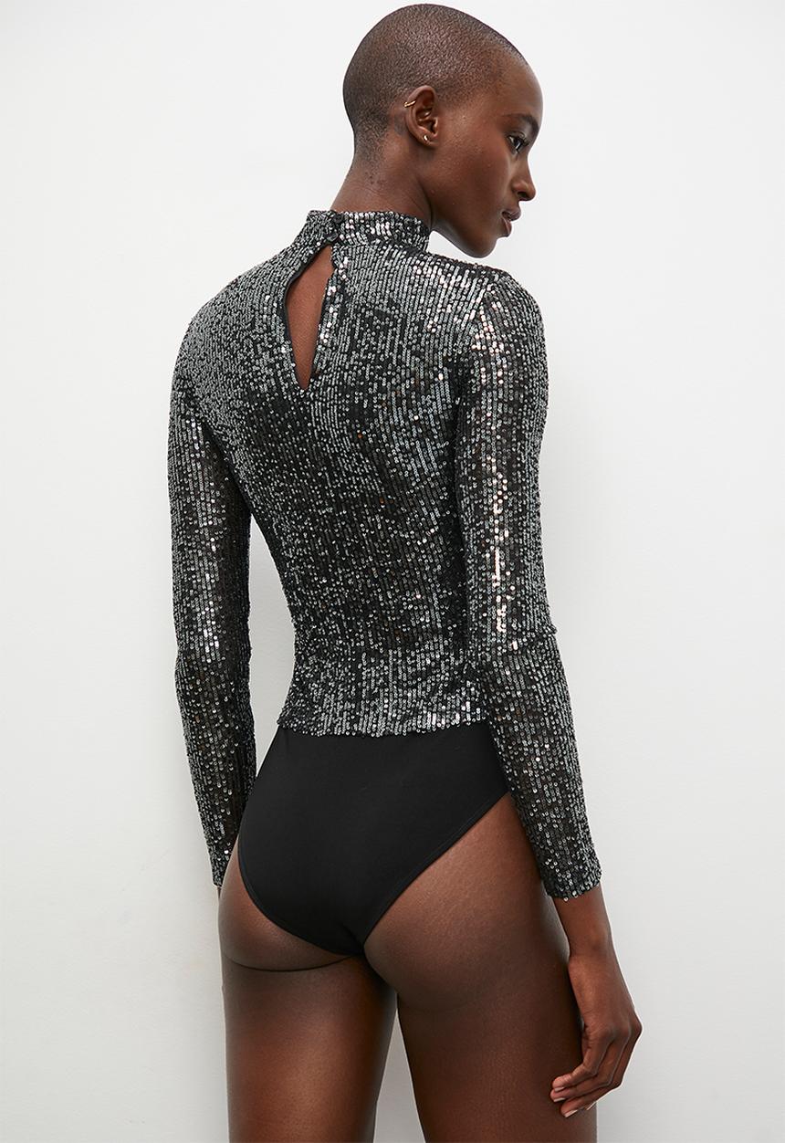 Superbalist - Metallic sequinned turtleneck bodysuit -  black oil grey 