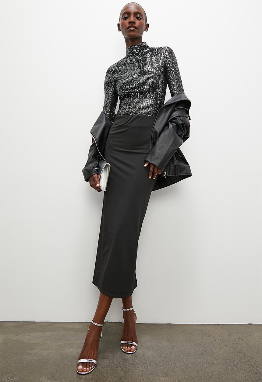 Superbalist - Metallic sequinned turtleneck bodysuit -  black oil grey 