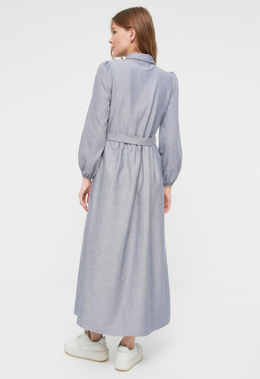 Trendyol - Modest maxi button down shirt dress - blue