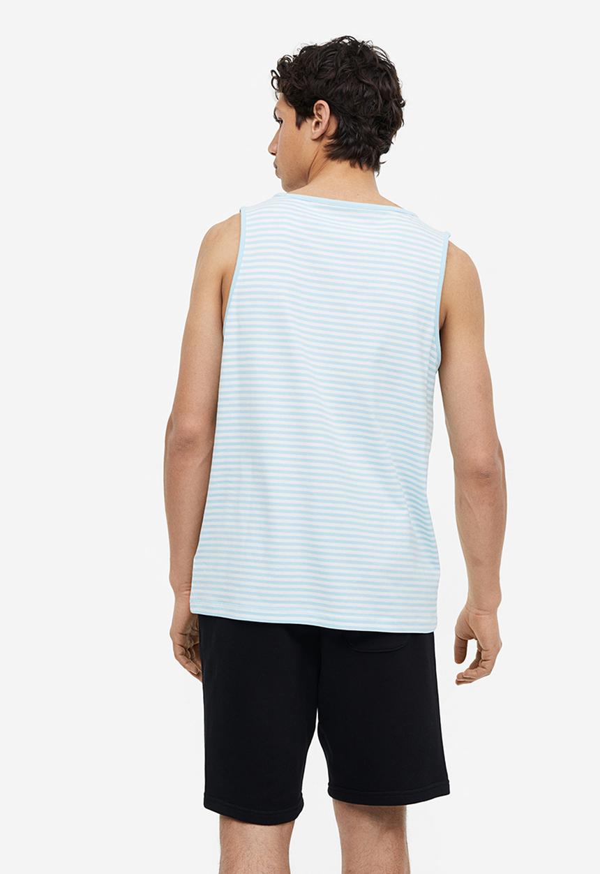 H&M - Cotton jersey vest top - light blue/striped