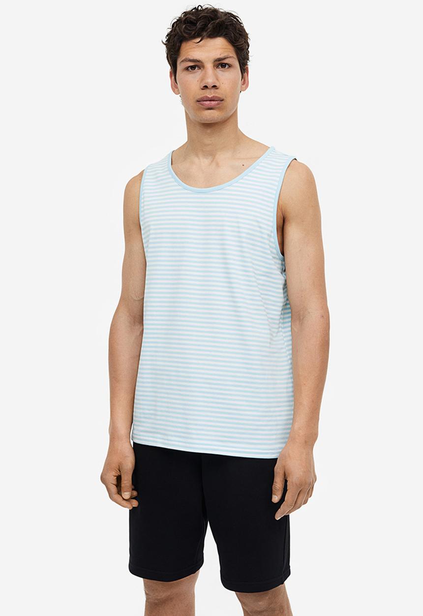 H&M - Cotton jersey vest top - light blue/striped
