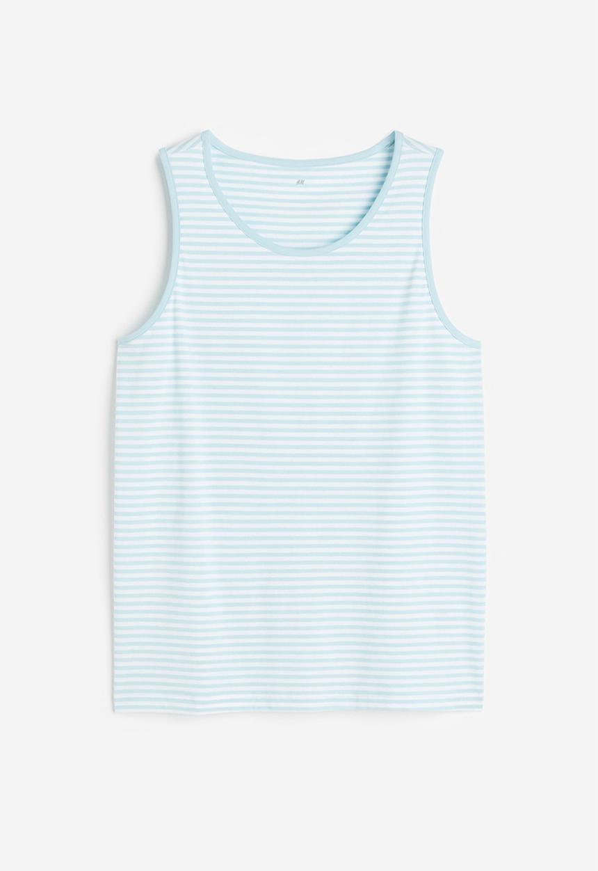 H&M - Cotton jersey vest top - light blue/striped