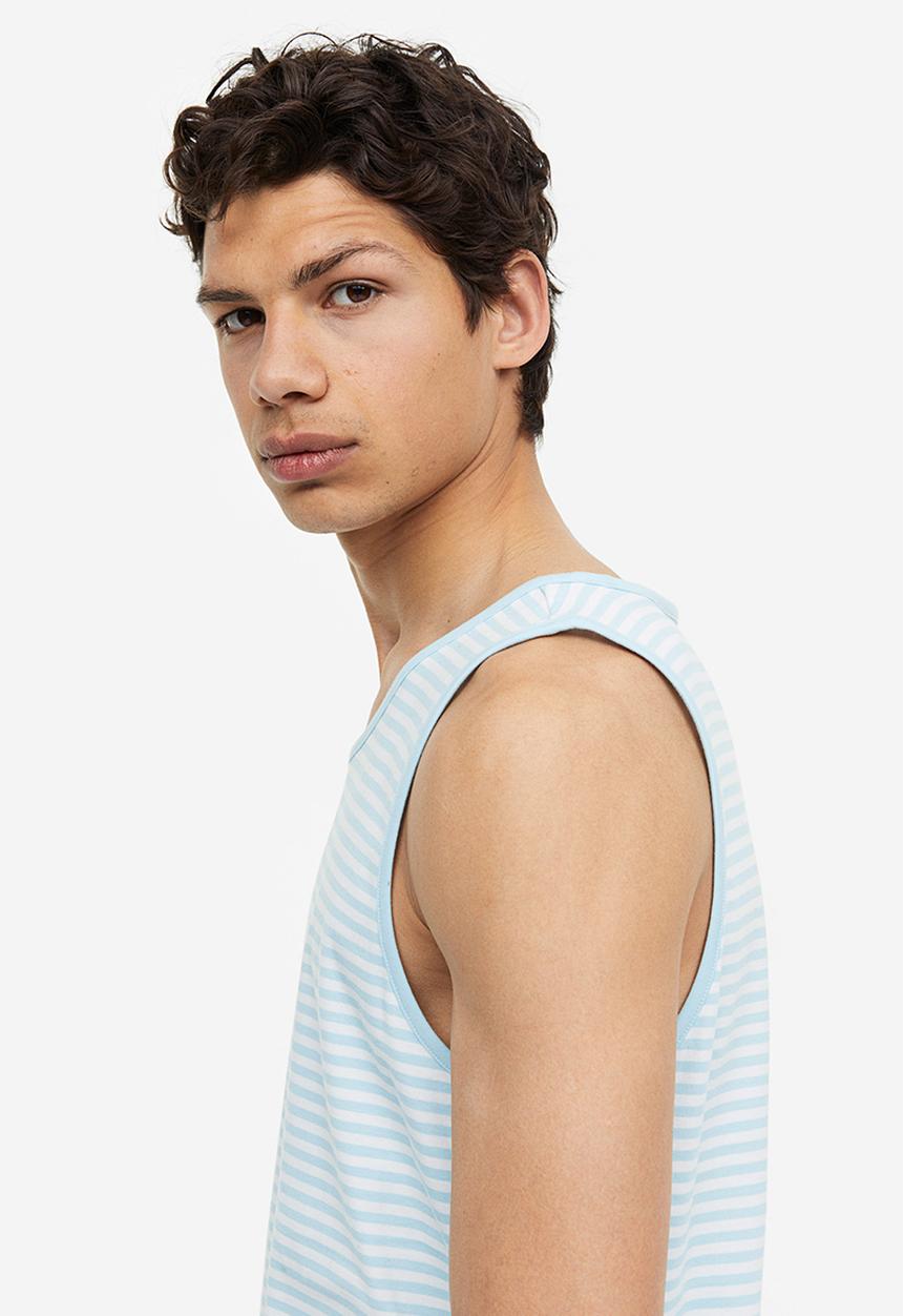 H&M - Cotton jersey vest top - light blue/striped
