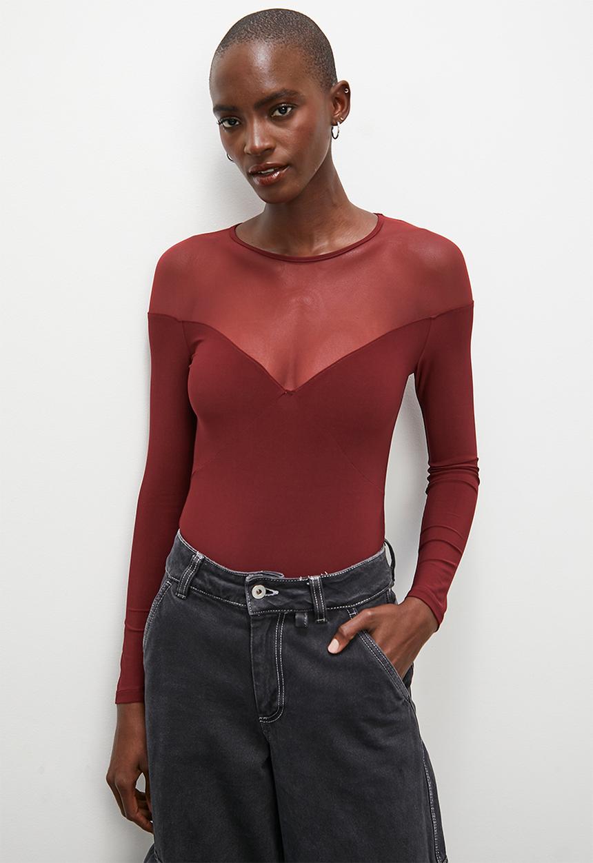 Superbalist - Sheer inset bodysuit - burgundy 