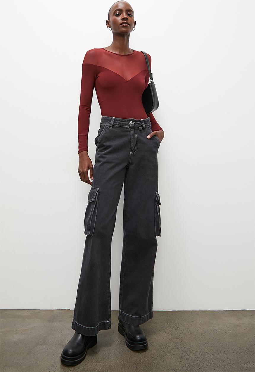 Superbalist - Sheer inset bodysuit - burgundy 