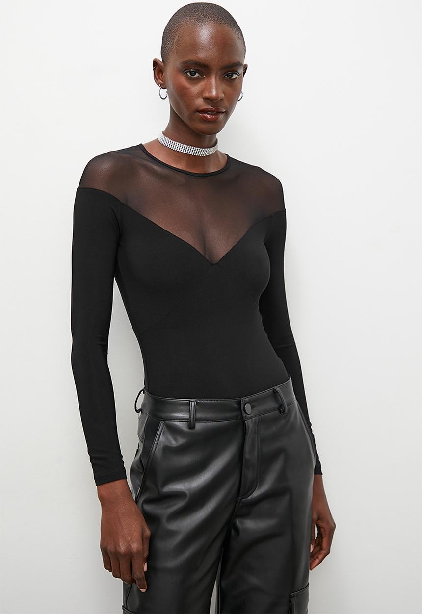 Superbalist - Sheer inset bodysuit - black