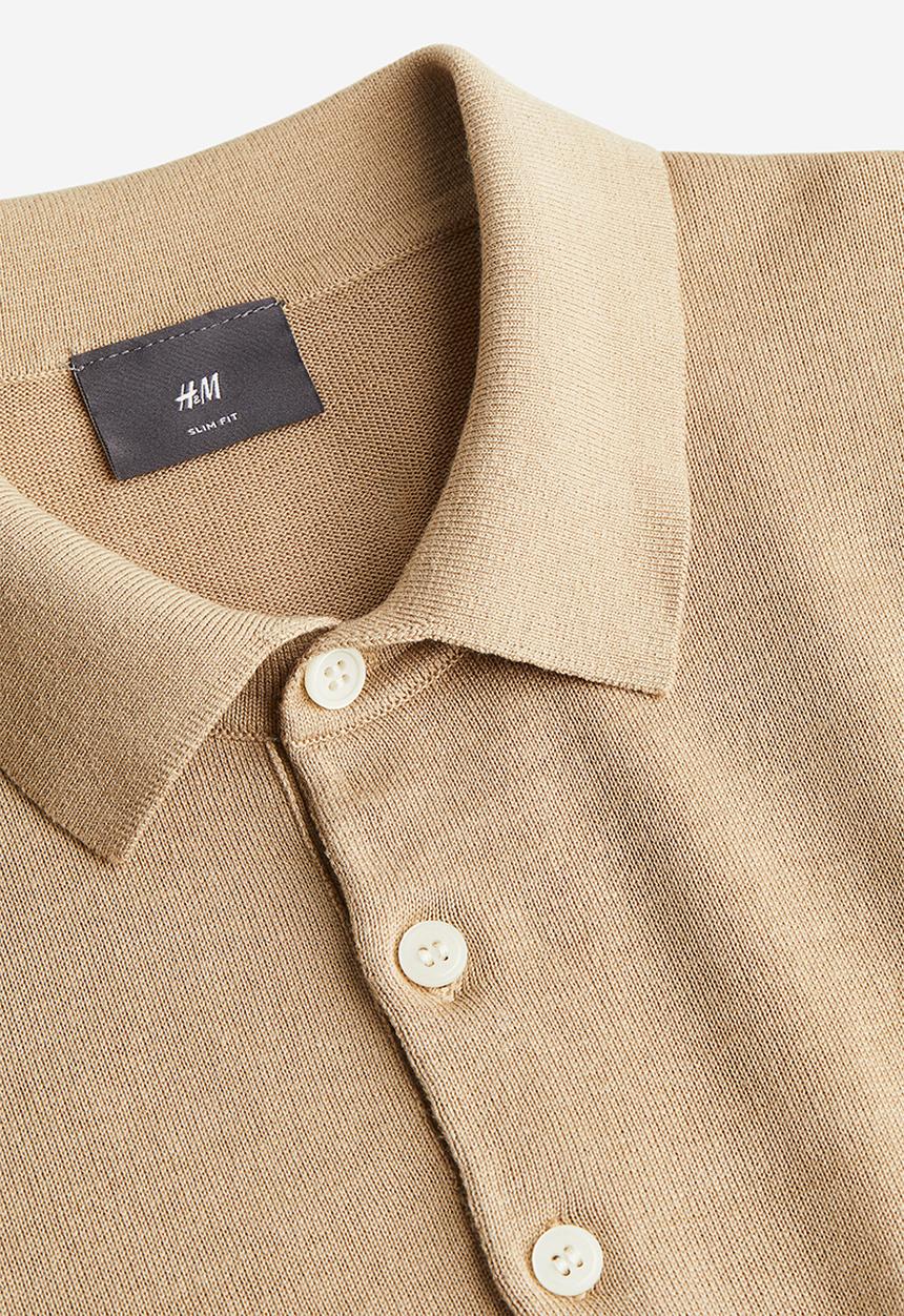 H&M - Slim fit fine-knit polo shirt - beige