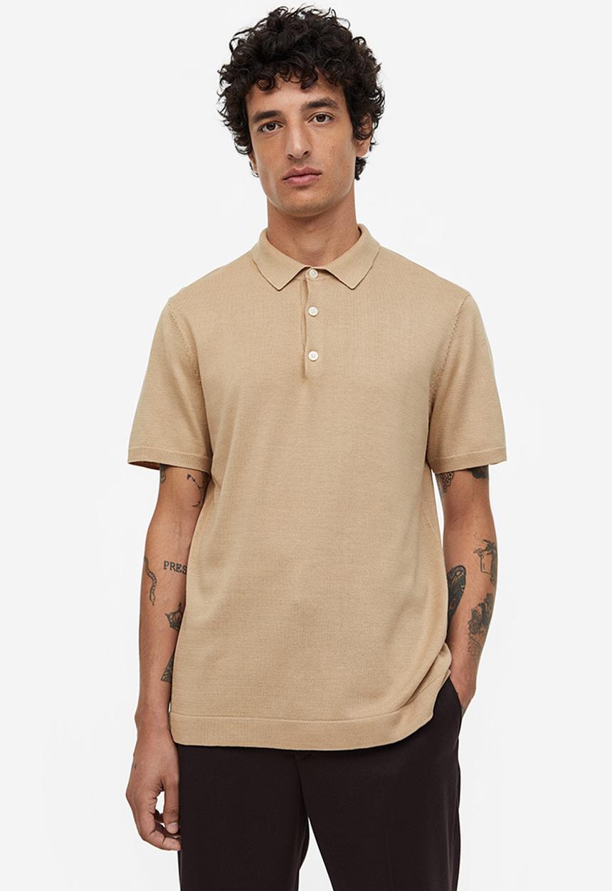 H&M - Slim fit fine-knit polo shirt - beige