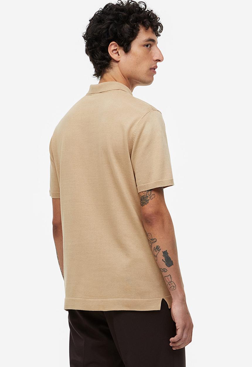 H&M - Slim fit fine-knit polo shirt - beige