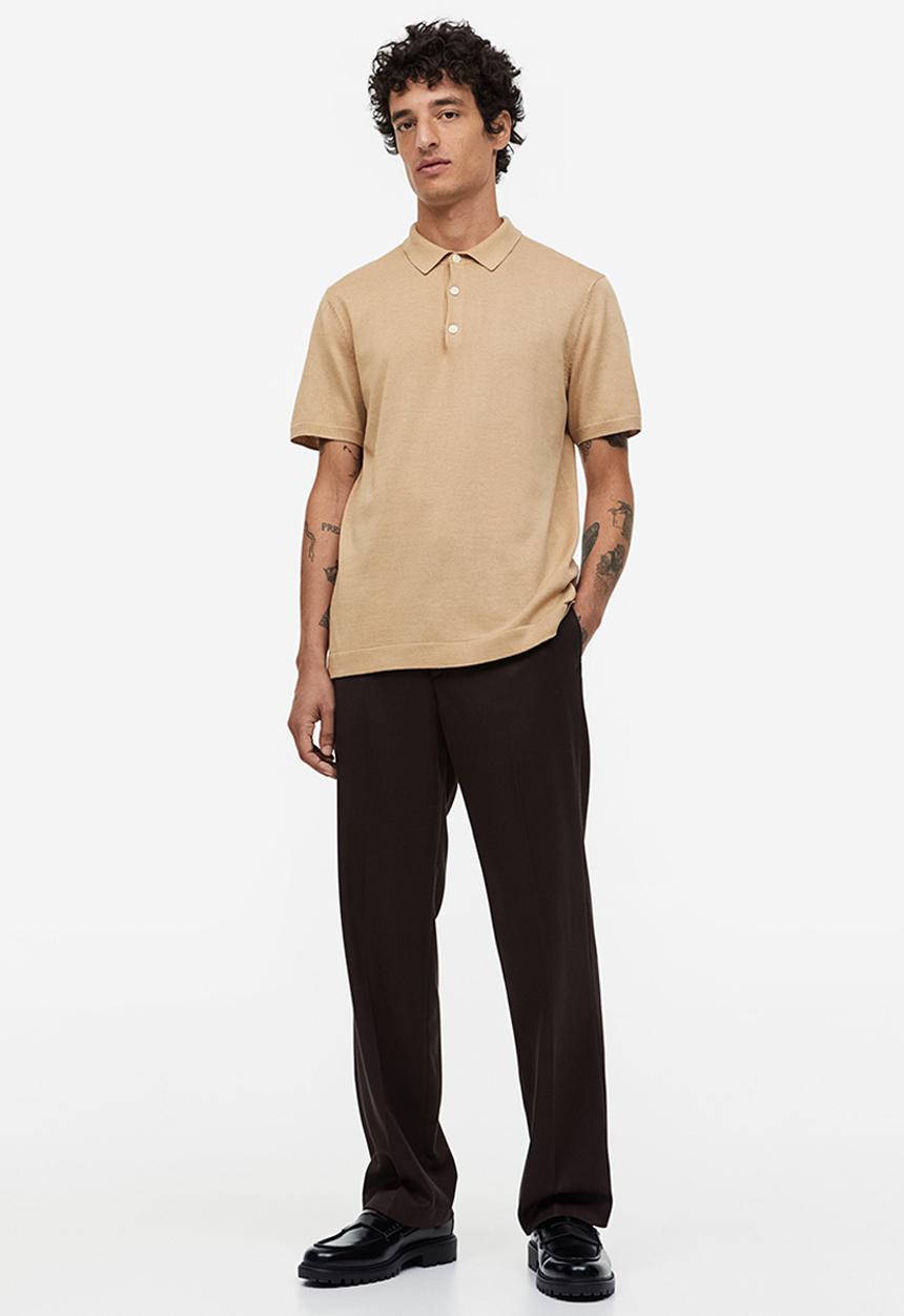 H&M - Slim fit fine-knit polo shirt - beige