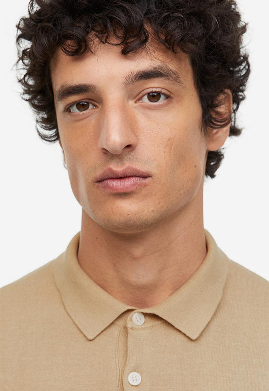 H&M - Slim fit fine-knit polo shirt - beige