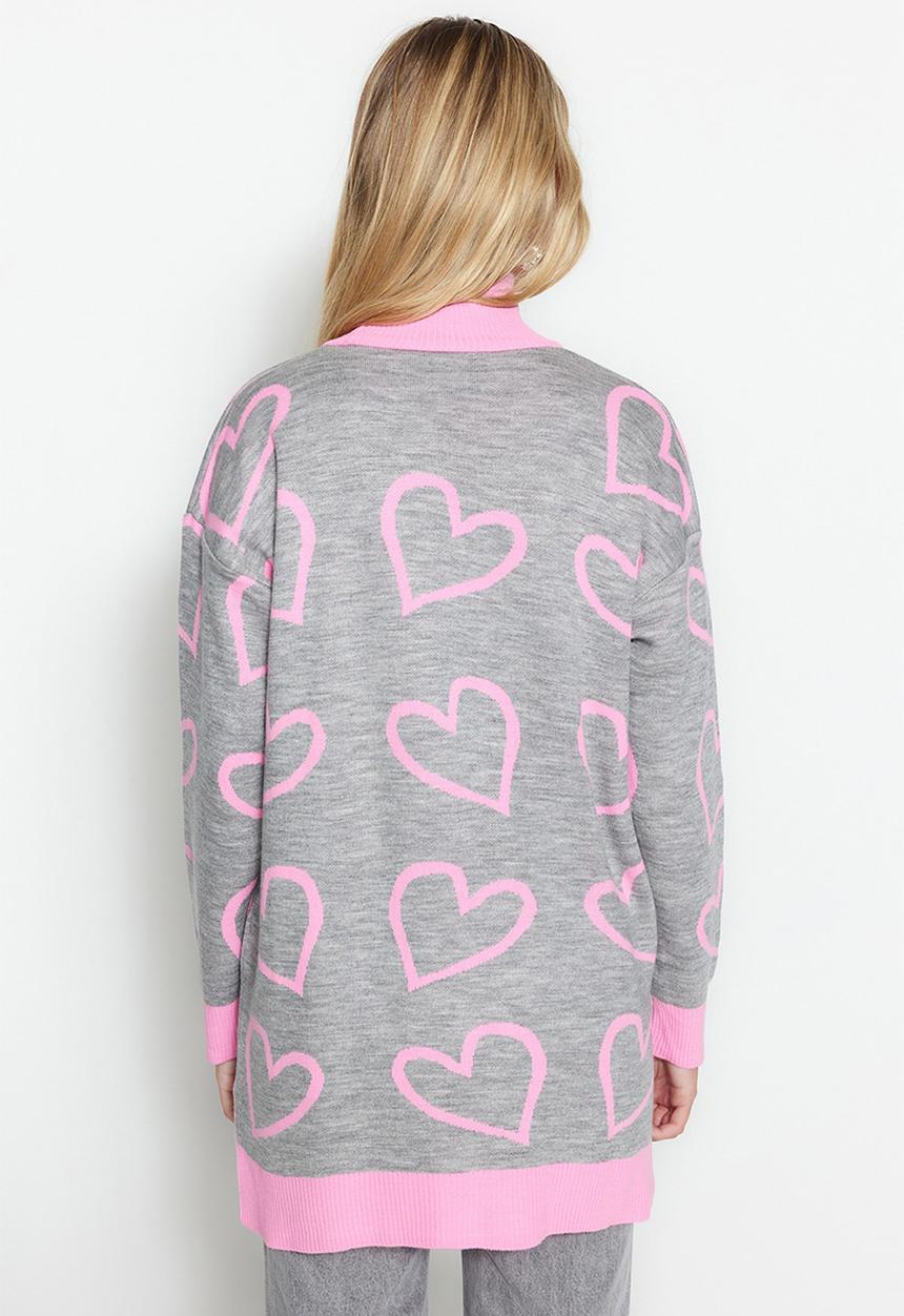 Trendyol - Modest heart print midi sweater - pink