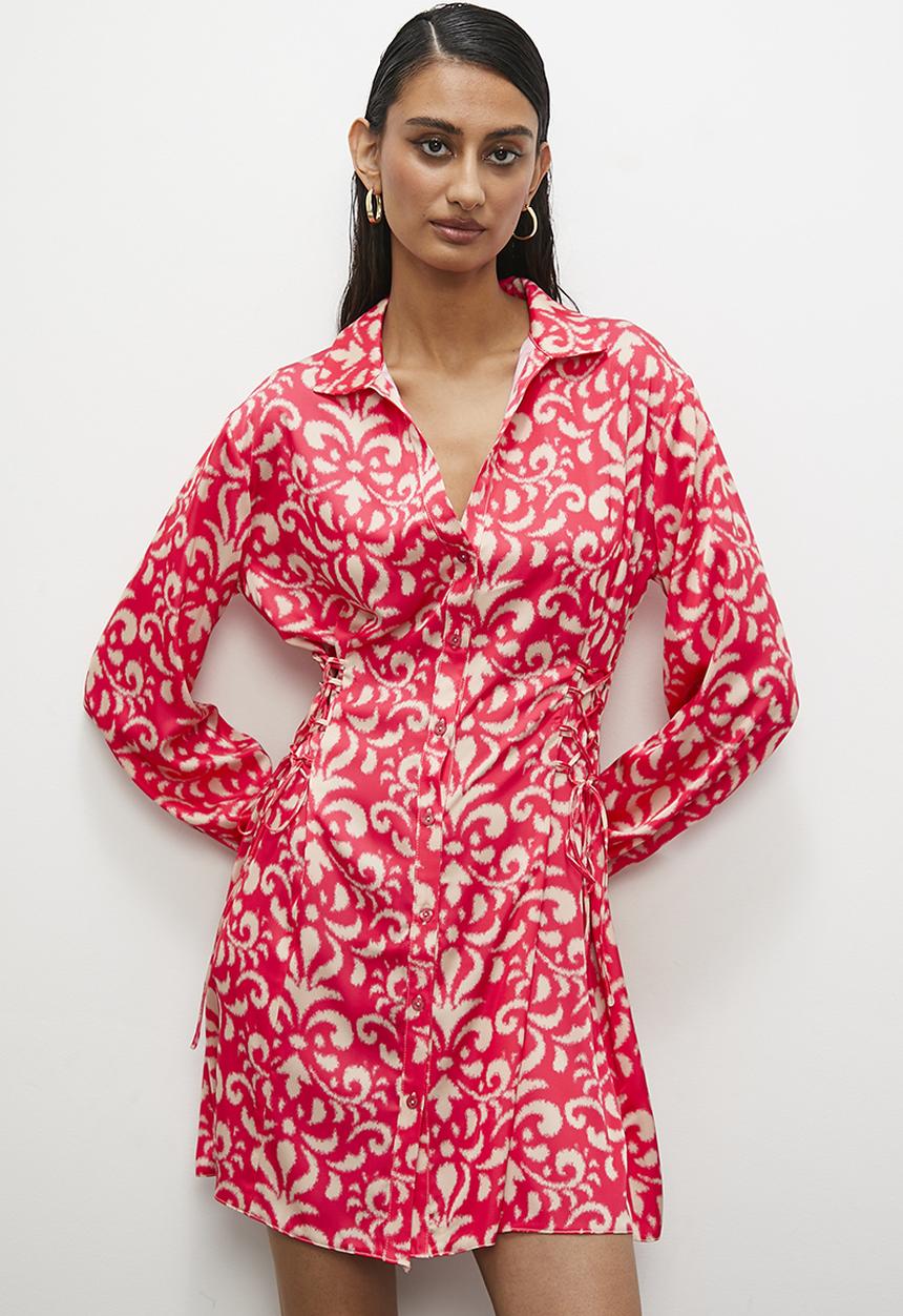 Superbalist - Satin mini shirt dress - pink interior floral