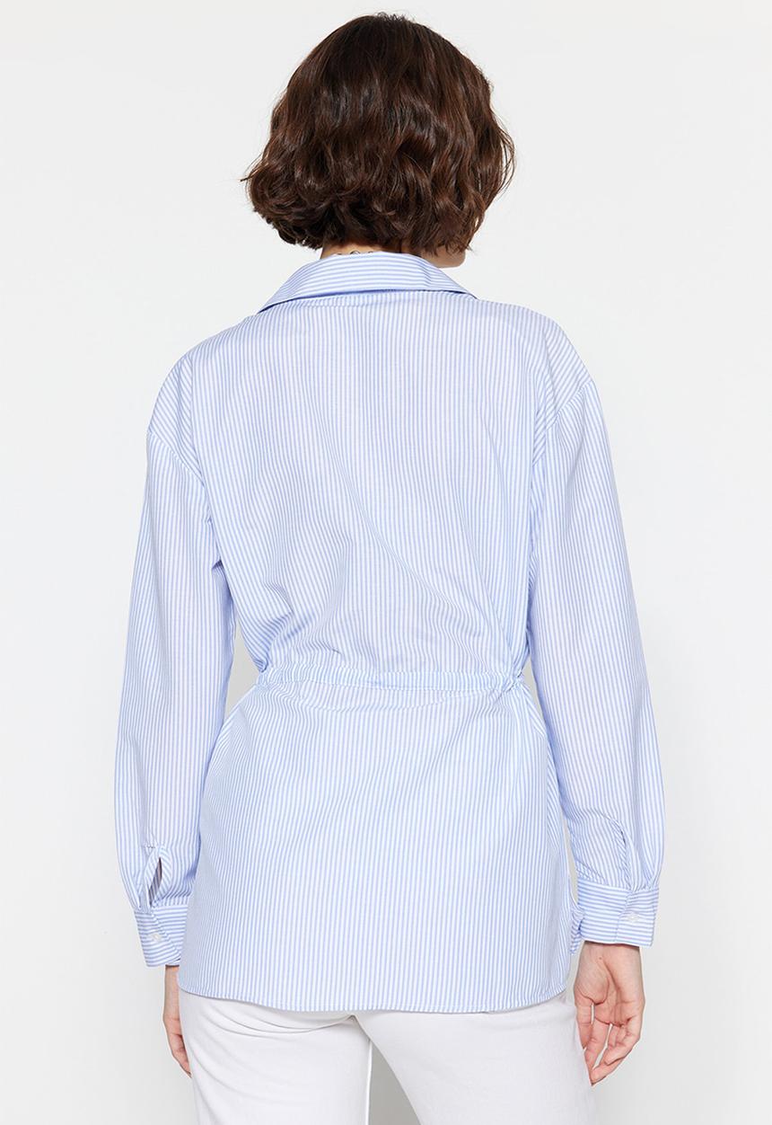 Trendyol - Waist tie button down shirt - blue