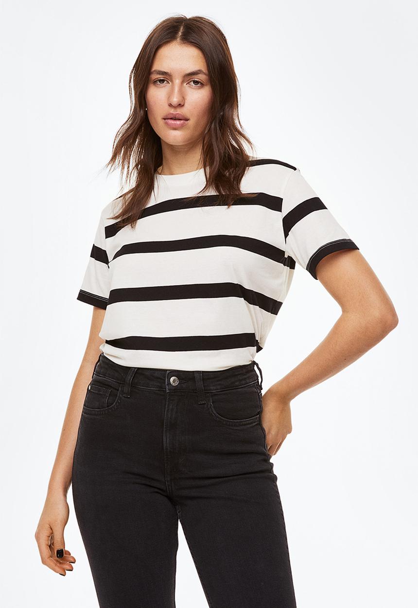 H&M - Cotton T-shirt - white/black striped