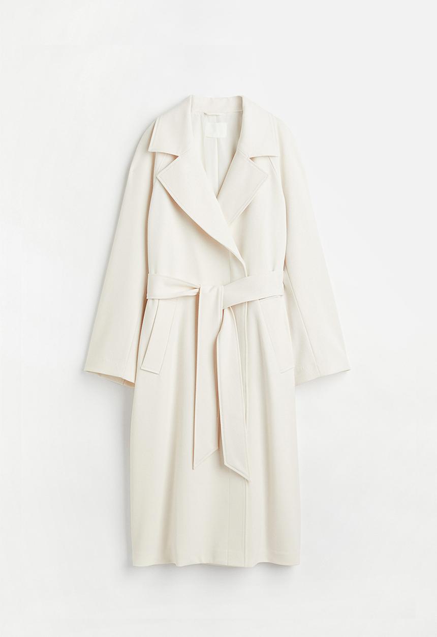 H&M - Tie-belt twill coat - cream