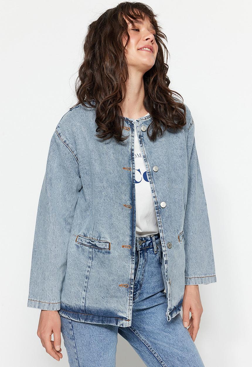 Trendyol - Modest oversized biker jacket - blue