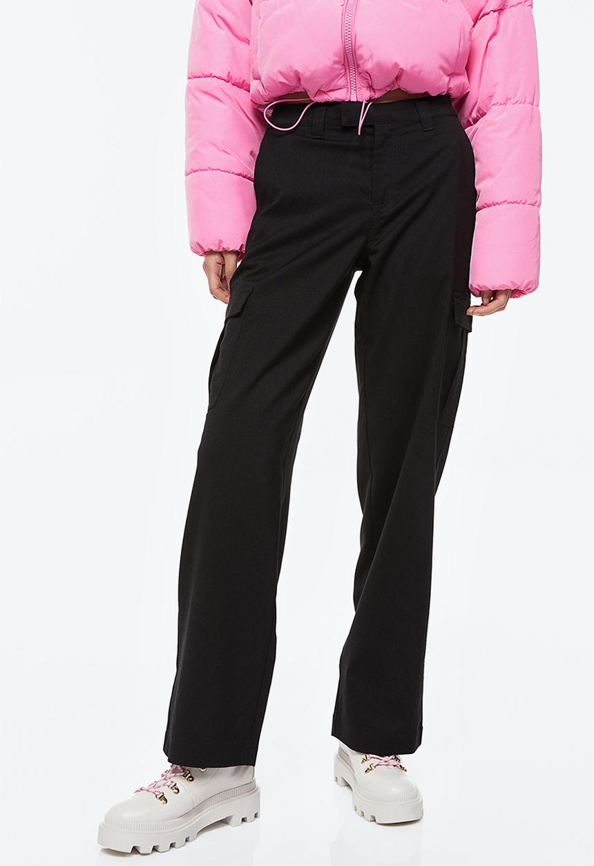 H&M - Straight cargo trousers - black