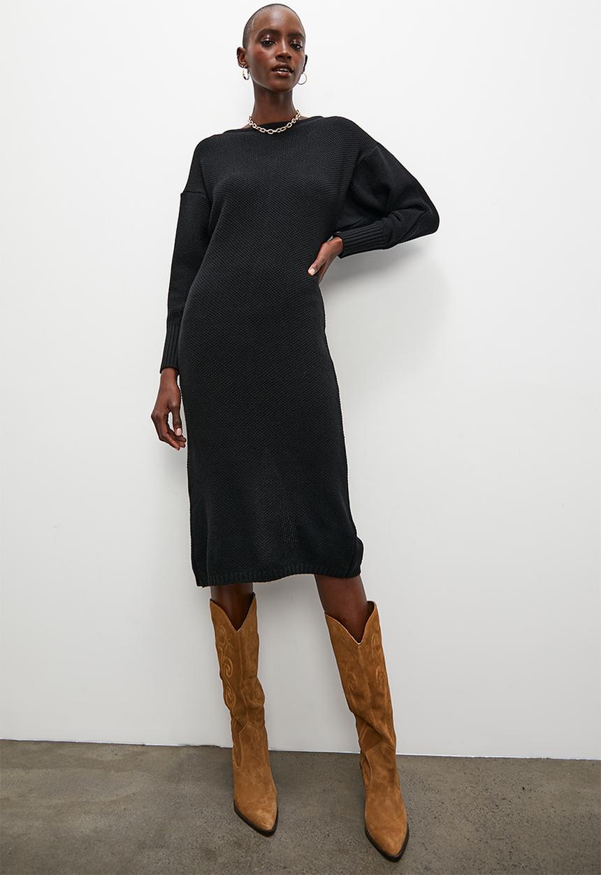 Superbalist - Balloon sleeve dolman knitwear dress - black
