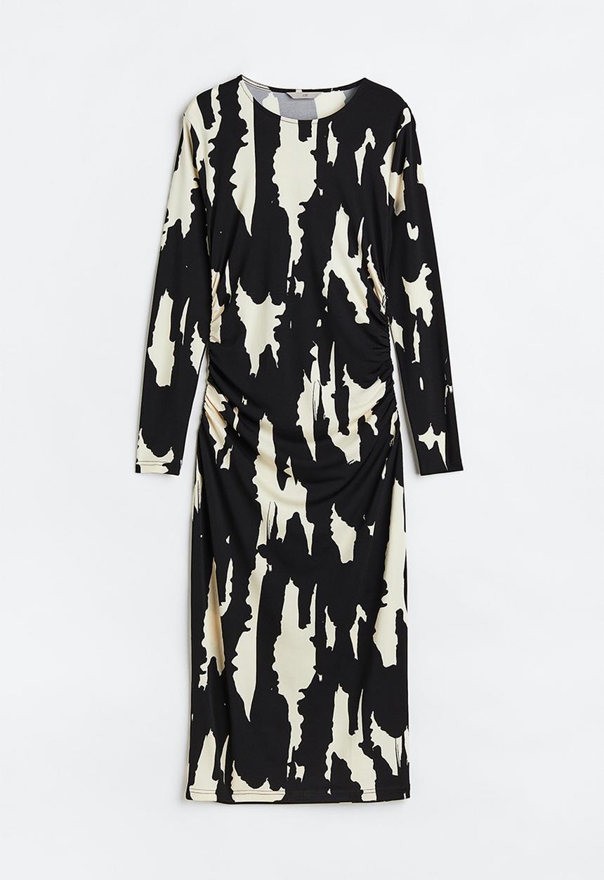 H&M - Gathered bodycon dress - black/patterned
