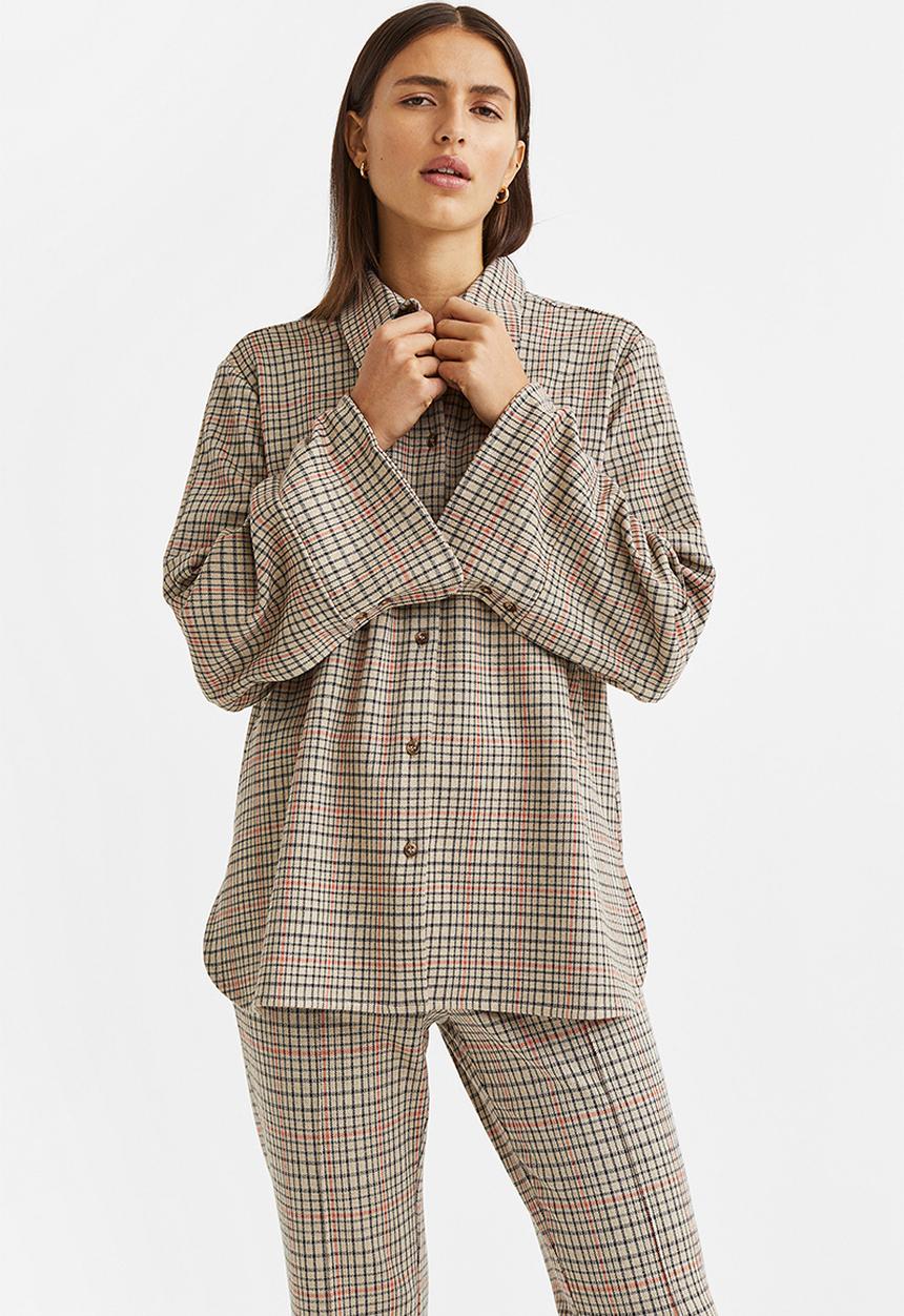H&M - Oversized shirt - beige/checked