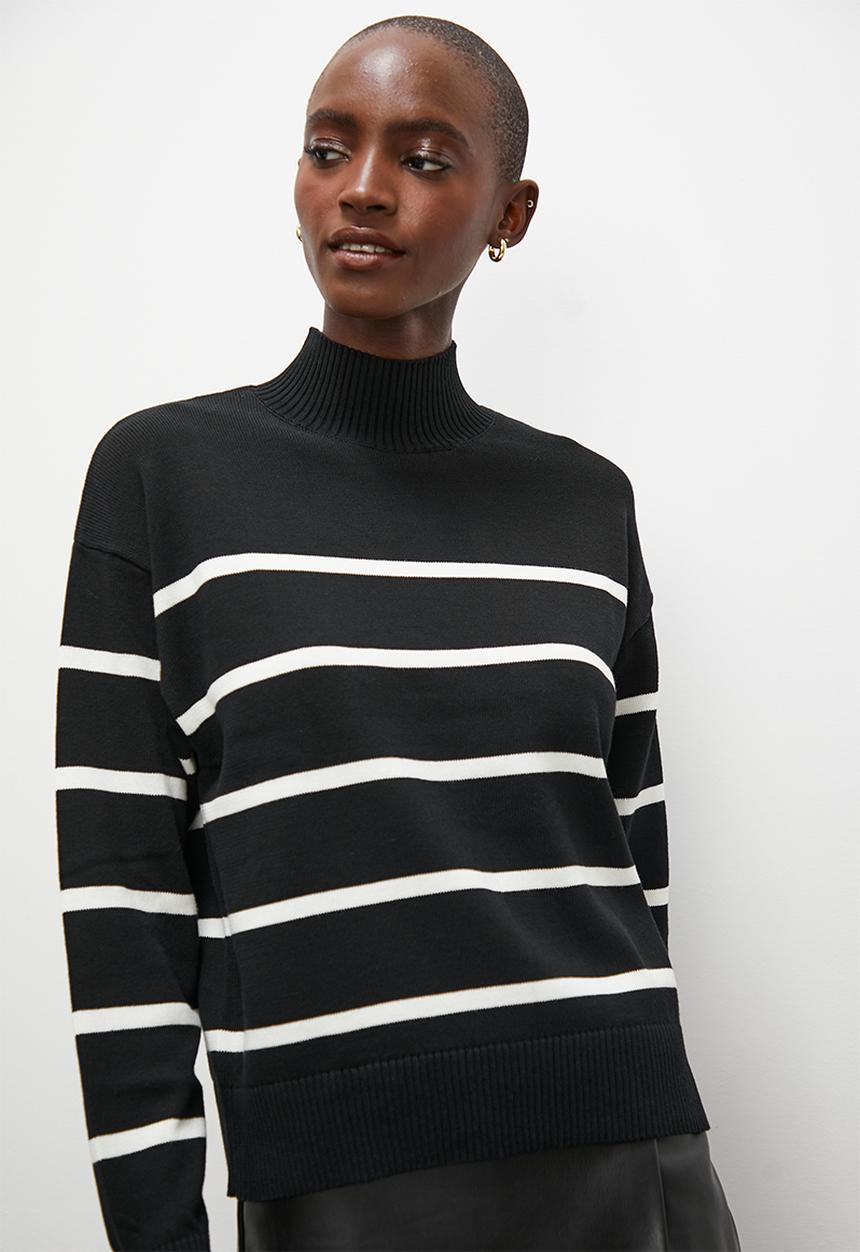 Superbalist - Breton stripe pull over - black based stripe
